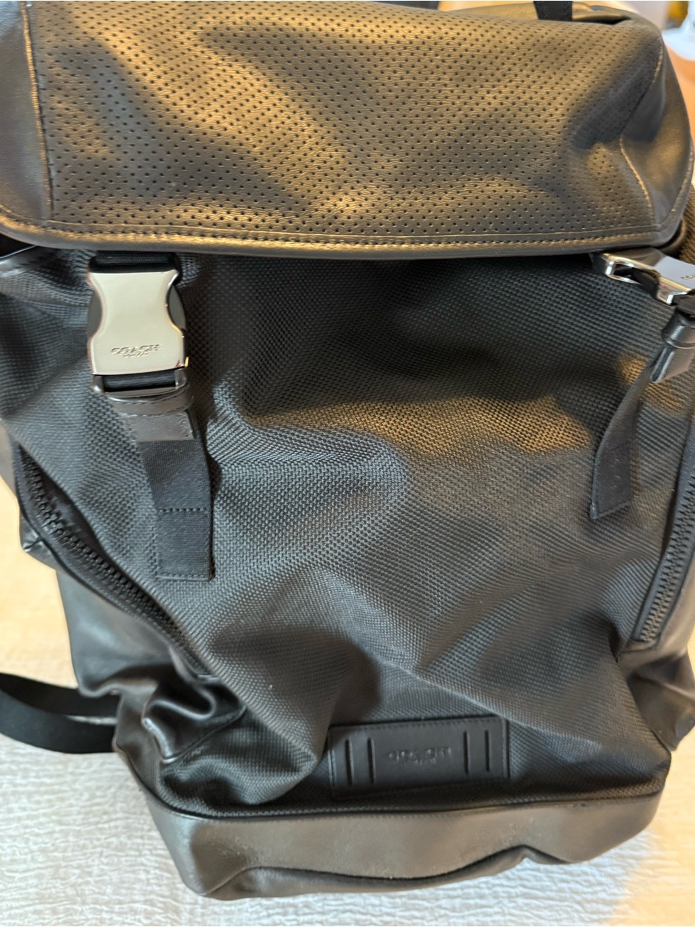 Coach Men’s Black Nylon & Leather Flap Backpack